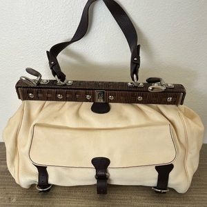 Salvatore Ferragamo Leather Straw Satchel RARE